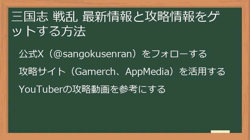 三国志 戦乱 最新情報と攻略情報をゲットする方法