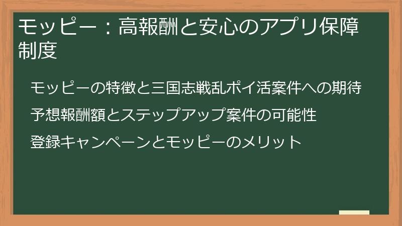 モッピー：高報酬と安心のアプリ保障制度