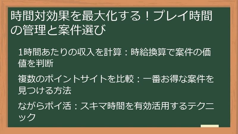 時間対効果を最大化する！プレイ時間の管理と案件選び