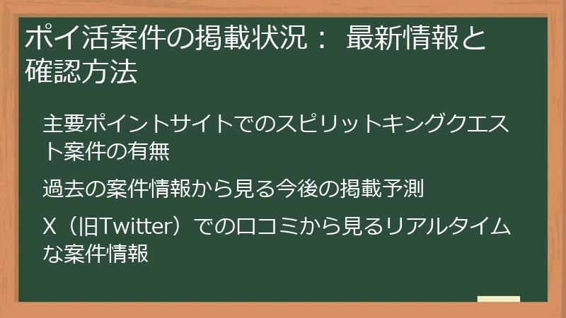 ポイ活案件の掲載状況： 最新情報と確認方法