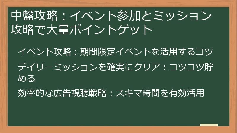 中盤攻略：イベント参加とミッション攻略で大量ポイントゲット
