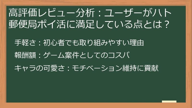 高評価レビュー分析：ユーザーがハト郵便局ポイ活に満足している点とは？