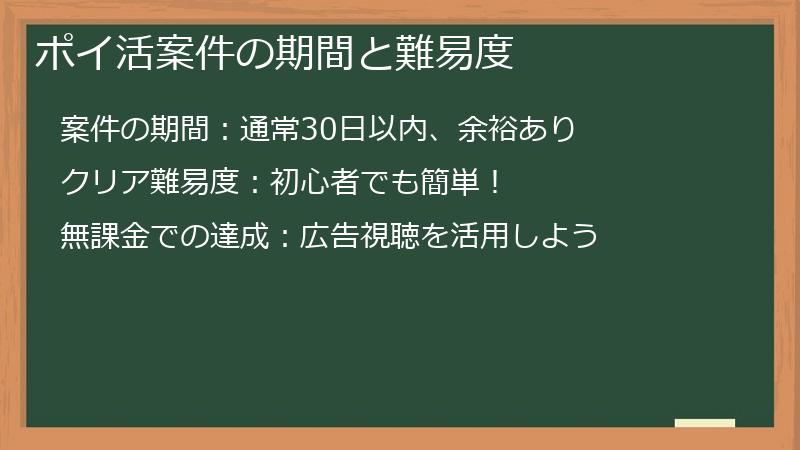 ポイ活案件の期間と難易度