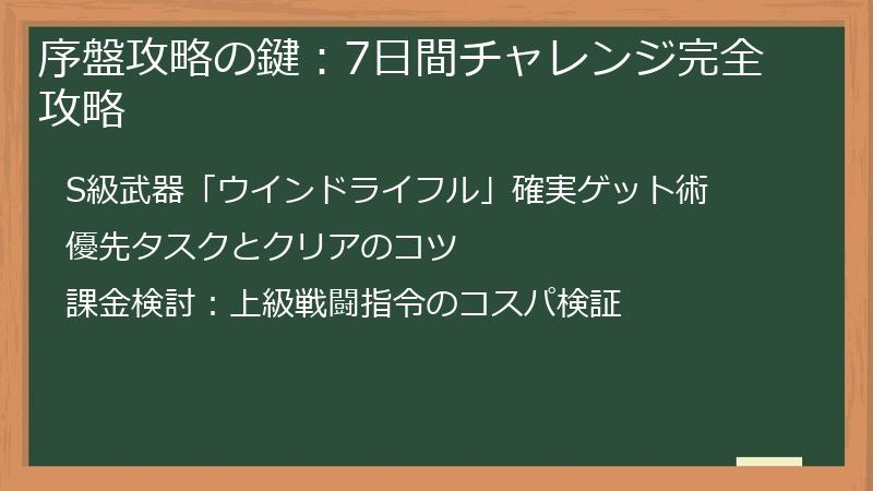 序盤攻略の鍵：7日間チャレンジ完全攻略