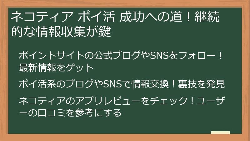 ネコティア ポイ活 成功への道！継続的な情報収集が鍵