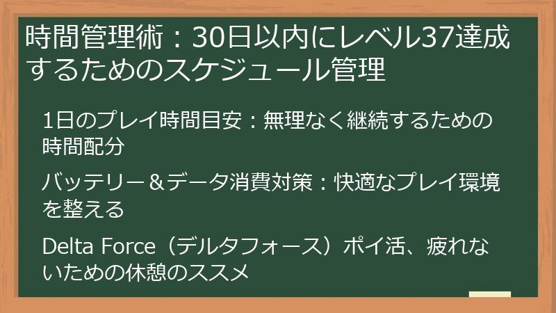 時間管理術：30日以内にレベル37達成するためのスケジュール管理