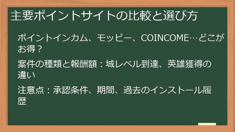主要ポイントサイトの比較と選び方