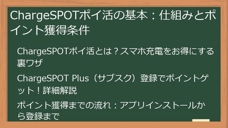 ChargeSPOTポイ活の基本：仕組みとポイント獲得条件