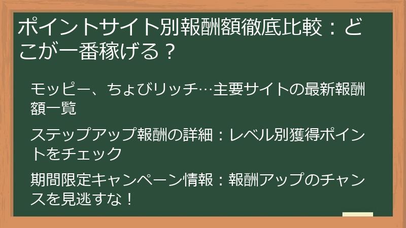 ポイントサイト別報酬額徹底比較：どこが一番稼げる？
