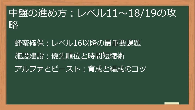 中盤の進め方：レベル11～18/19の攻略