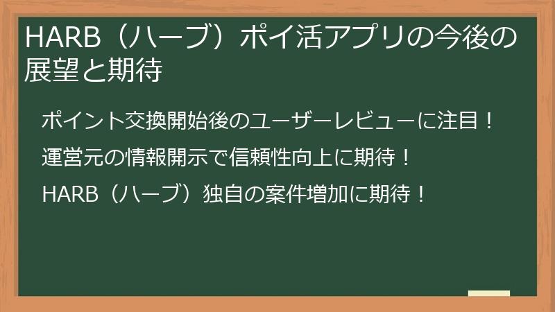 HARB（ハーブ）ポイ活アプリの今後の展望と期待