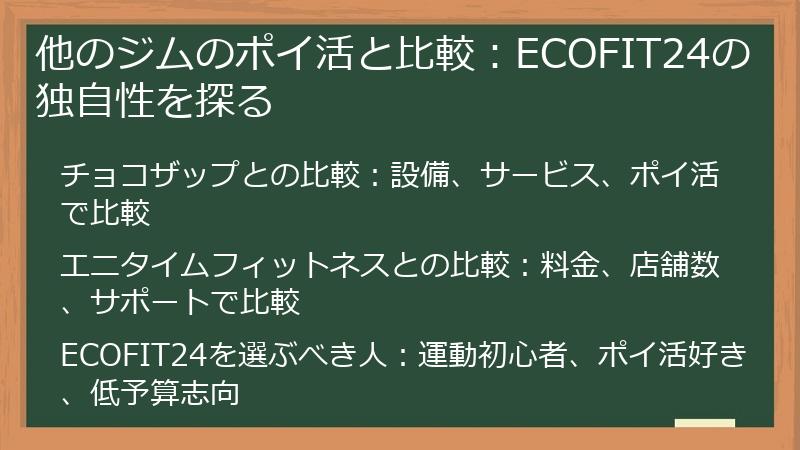 他のジムのポイ活と比較：ECOFIT24の独自性を探る