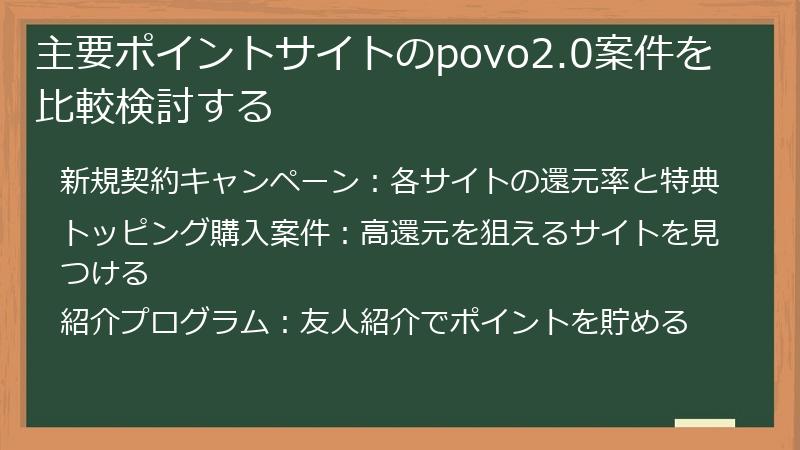 主要ポイントサイトのpovo2.0案件を比較検討する