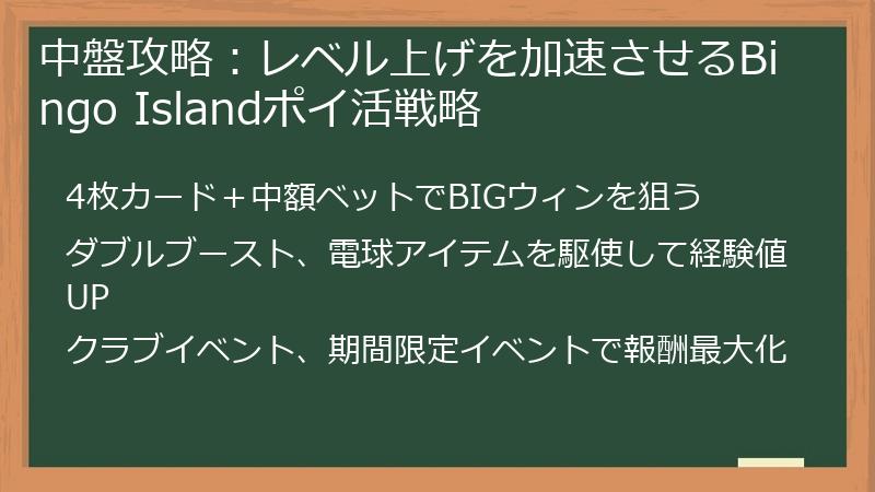 中盤攻略:レベル上げを加速させるBingo Islandポイ活戦略