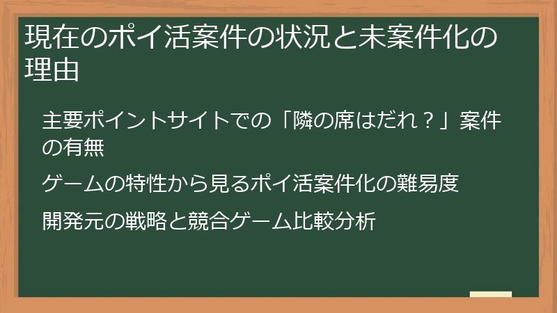 現在のポイ活案件の状況と未案件化の理由