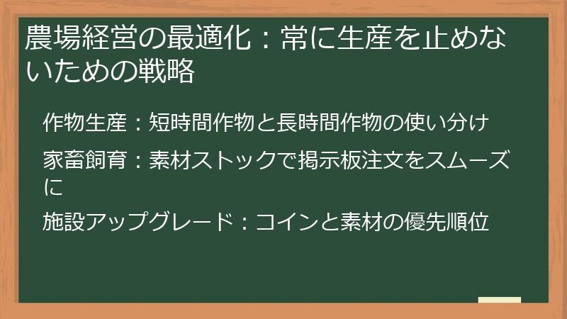 農場経営の最適化：常に生産を止めないための戦略