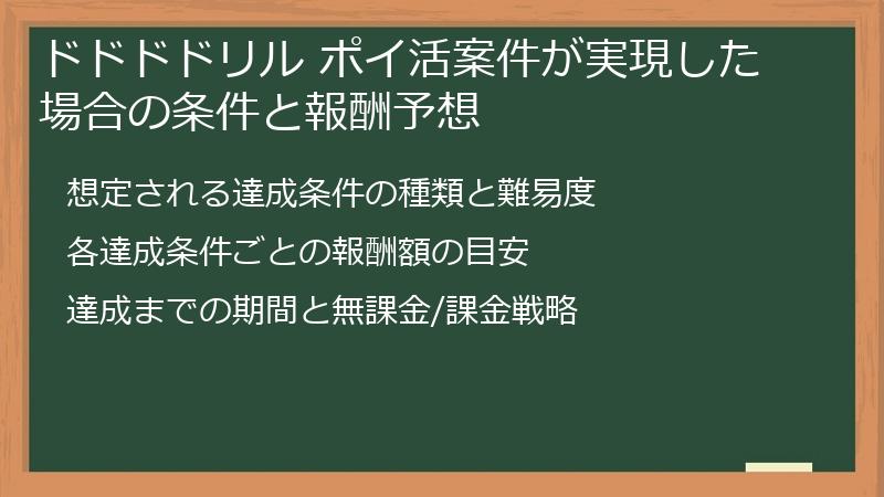 ドドドドリル ポイ活案件が実現した場合の条件と報酬予想