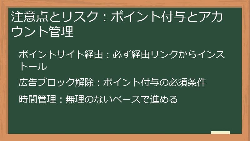 注意点とリスク：ポイント付与とアカウント管理