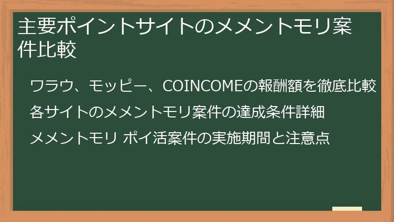 主要ポイントサイトのメメントモリ案件比較