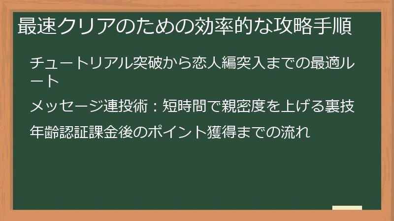 最速クリアのための効率的な攻略手順