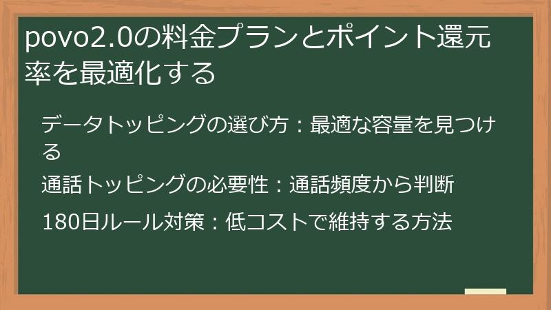 povo2.0の料金プランとポイント還元率を最適化する