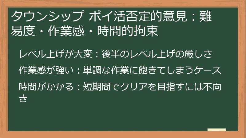 タウンシップ ポイ活否定的意見：難易度・作業感・時間的拘束