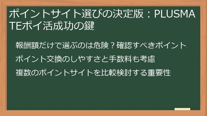 ポイントサイト選びの決定版:PLUSMATEポイ活成功の鍵