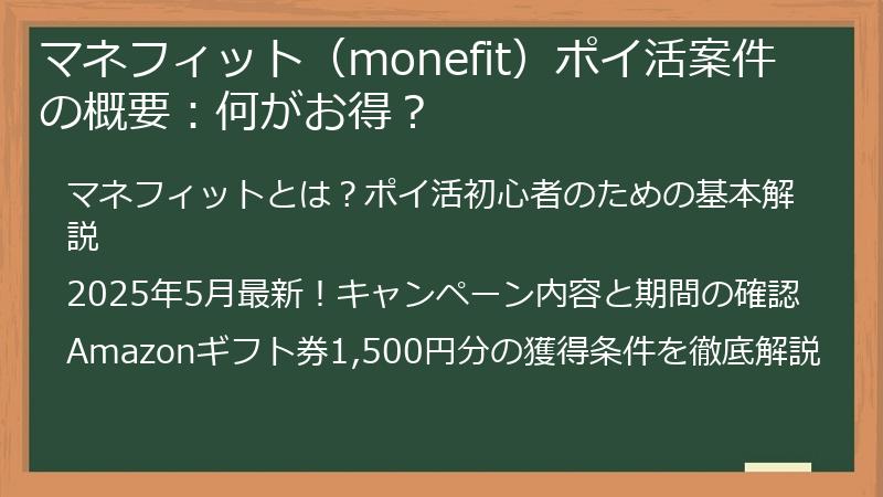 マネフィット（monefit）ポイ活案件の概要：何がお得？