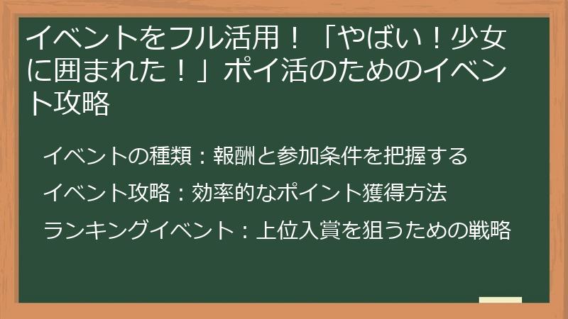 イベントをフル活用！「やばい！少女に囲まれた！」ポイ活のためのイベント攻略