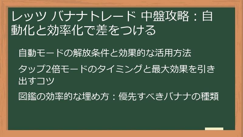 レッツ バナナトレード 中盤攻略:自動化と効率化で差をつける