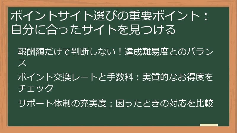 ポイントサイト選びの重要ポイント：自分に合ったサイトを見つける
