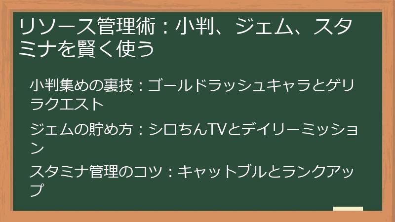 リソース管理術：小判、ジェム、スタミナを賢く使う