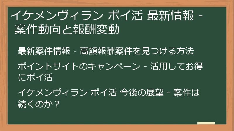 イケメンヴィラン ポイ活 最新情報 - 案件動向と報酬変動