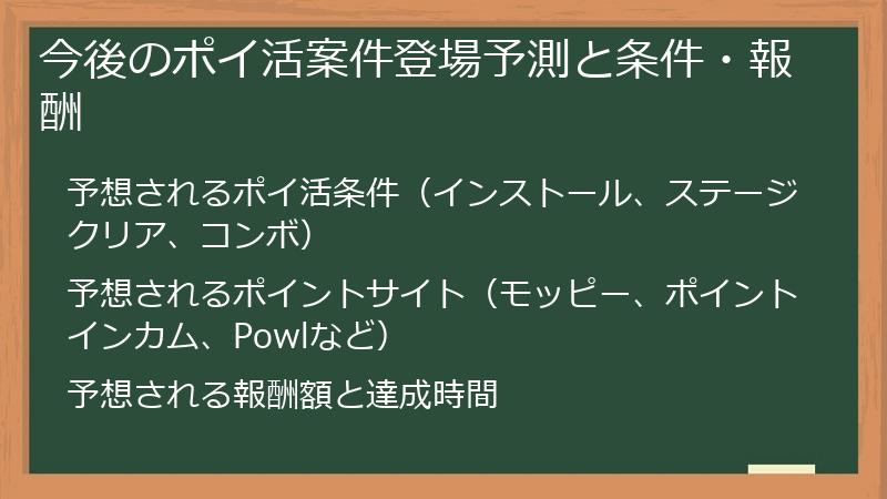 今後のポイ活案件登場予測と条件・報酬