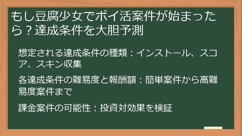 もし豆腐少女でポイ活案件が始まったら？達成条件を大胆予測