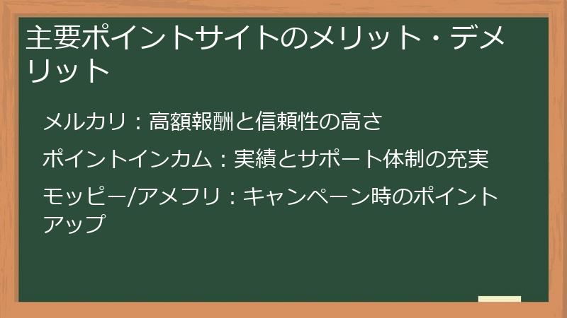 主要ポイントサイトのメリット・デメリット