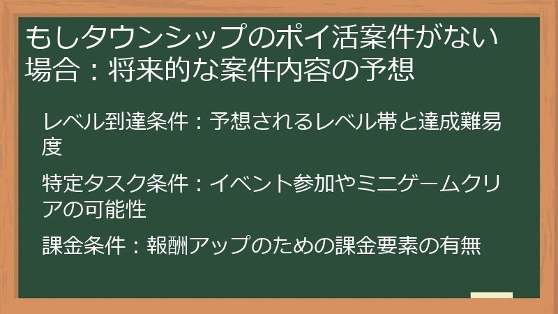 もしタウンシップのポイ活案件がない場合：将来的な案件内容の予想
