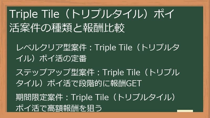 Triple Tile（トリプルタイル）ポイ活案件の種類と報酬比較