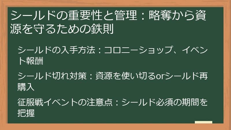 シールドの重要性と管理：略奪から資源を守るための鉄則
