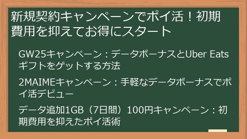 新規契約キャンペーンでポイ活！初期費用を抑えてお得にスタート