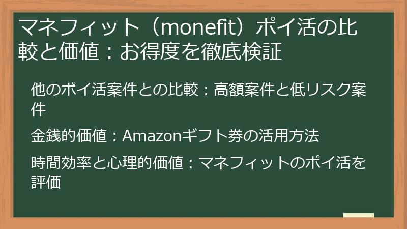 マネフィット（monefit）ポイ活の比較と価値：お得度を徹底検証