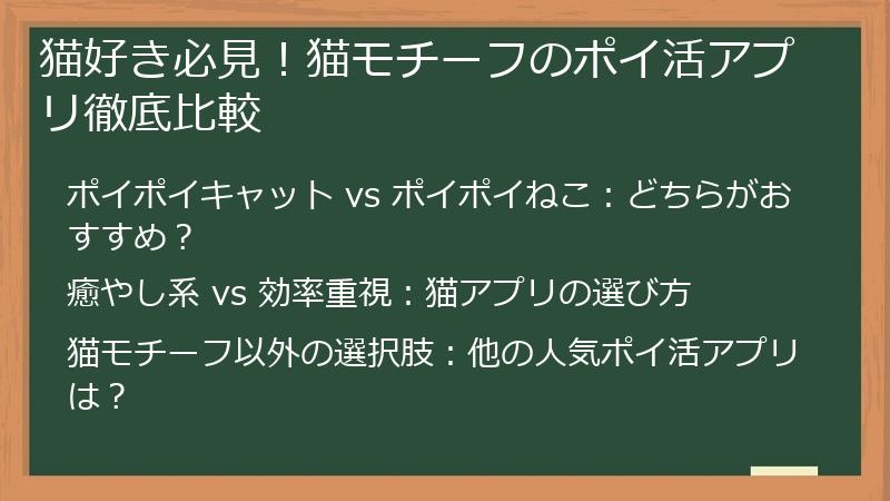 猫好き必見！猫モチーフのポイ活アプリ徹底比較