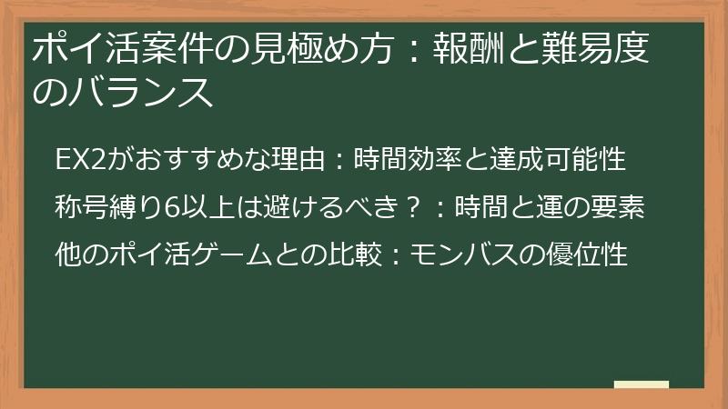 ポイ活案件の見極め方：報酬と難易度のバランス