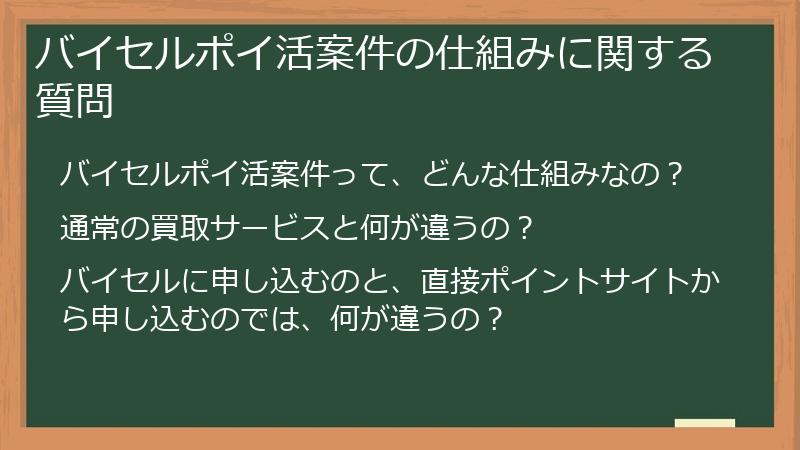 バイセルポイ活案件の仕組みに関する質問