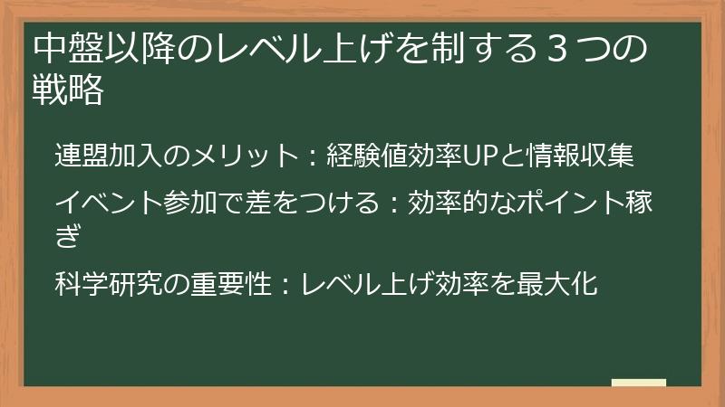 中盤以降のレベル上げを制する３つの戦略