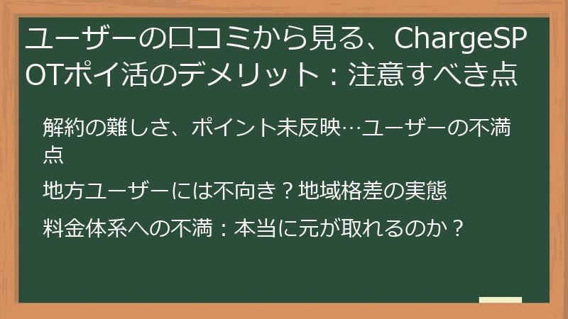 ユーザーの口コミから見る、ChargeSPOTポイ活のデメリット：注意すべき点