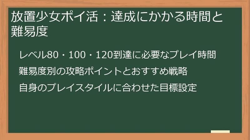 放置少女ポイ活：達成にかかる時間と難易度