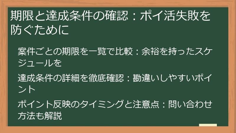 期限と達成条件の確認：ポイ活失敗を防ぐために