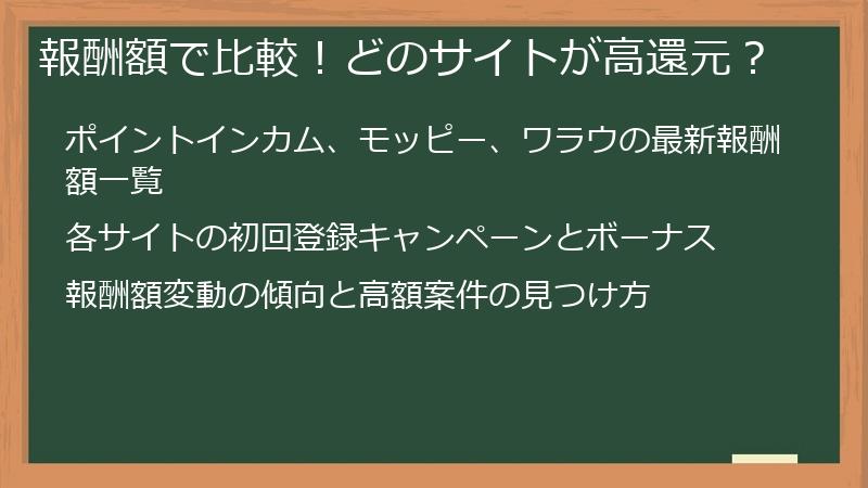 報酬額で比較！どのサイトが高還元？