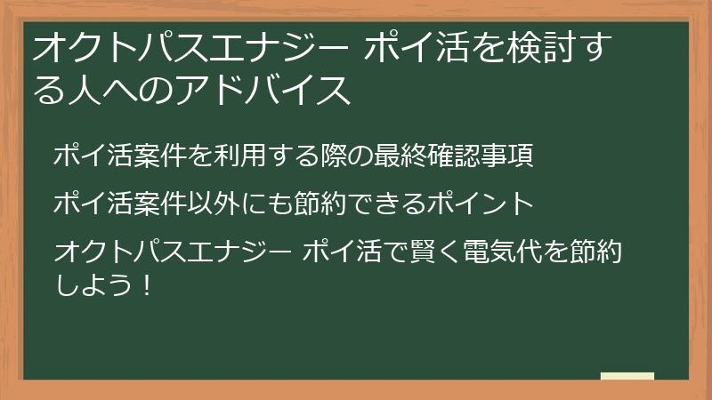 オクトパスエナジー ポイ活を検討する人へのアドバイス